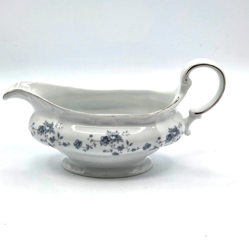 Johann Haviland Blue Garland Gravy Boat Platinum Trim Bavaria Germany